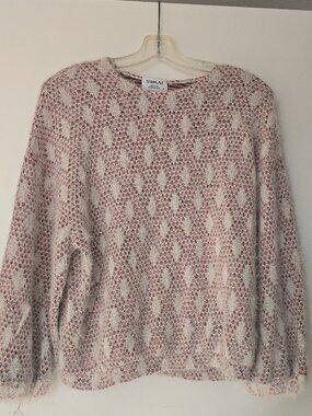 Sam & Lavi Fuzzy Eyelash Knit Sweater Womens S Cream Pink Open Weave Coquette Co